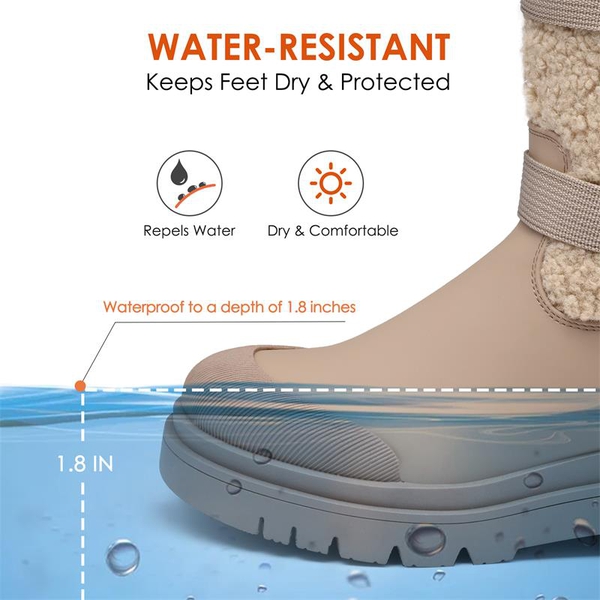 Waterproof Fur Lining Mid Calf Snow Boots - NUDE PINK - 5